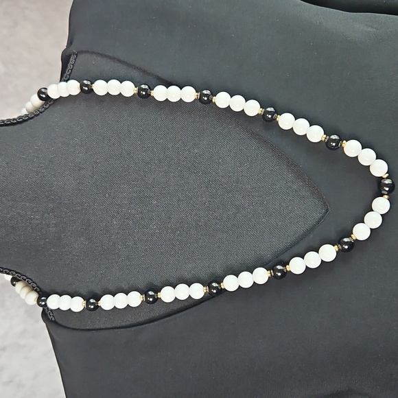 Napier Jewelry - Napier Black and White Beaded Necklace with a Gold Accent
